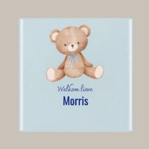 Geboorte tegel: beertje met blauwe of roze achtergrond