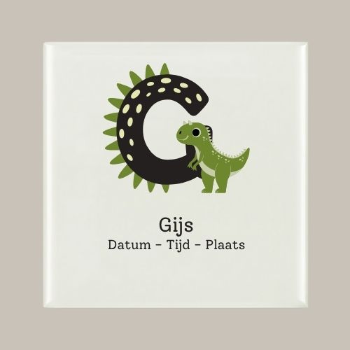142 Geboorte tegeltje: Dino en letter naam