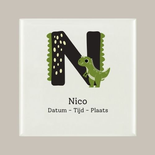149 Geboorte tegeltje: Dino en letter naam