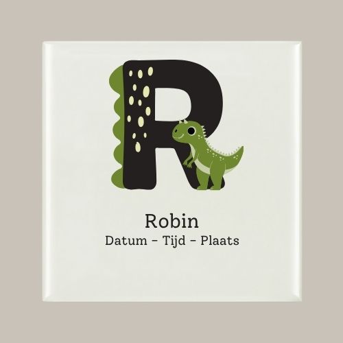 153 Geboorte tegeltje: Dino en letter naam