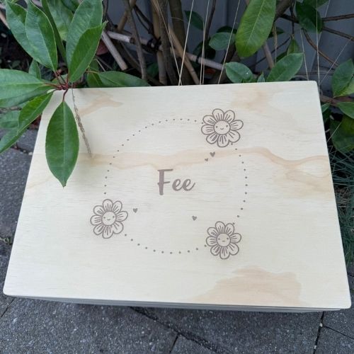 Herinneringskist met afbeelding van het geboortekaartje