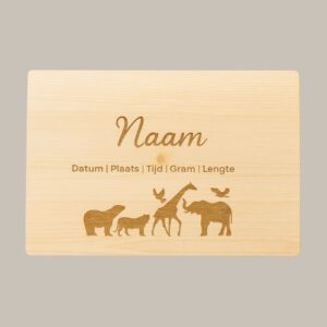Memory box groot met geboorte gegevens en dieren.