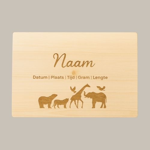 Memory box groot met geboorte gegevens en dieren.